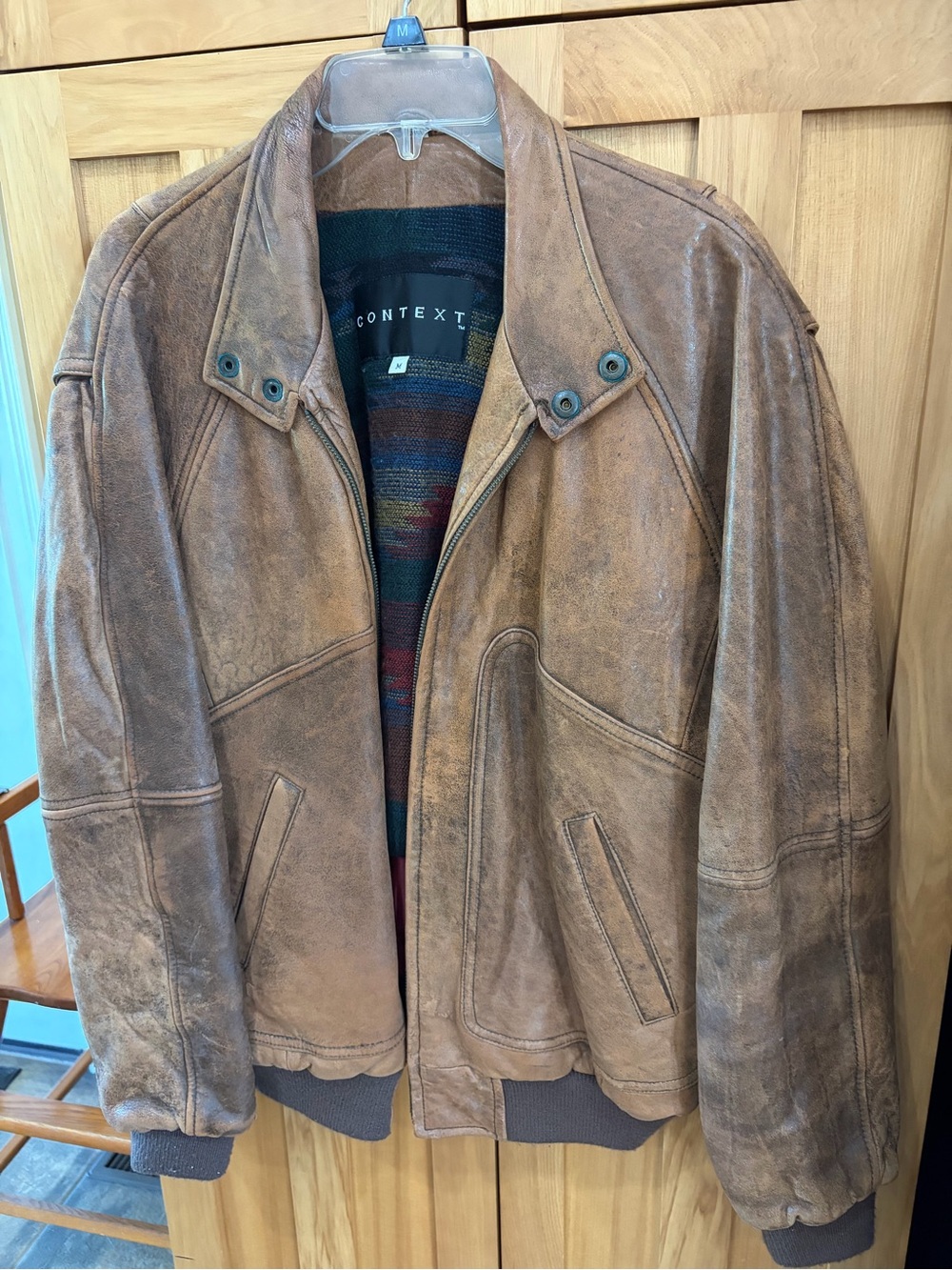Context Men's Distressed Brown Suede Bomber Jacket